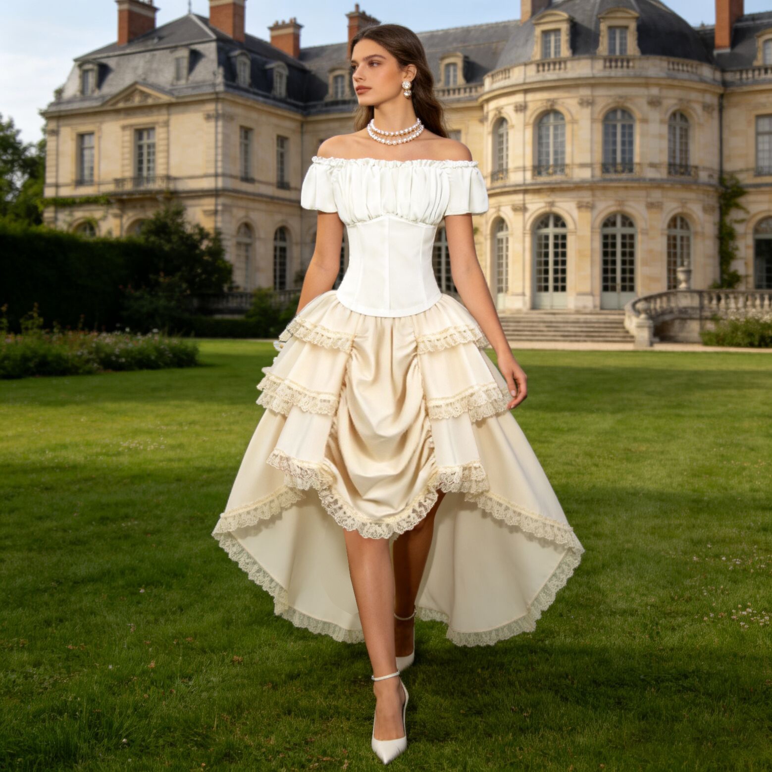 Anime Cosplay Of - Renaissance Asymmetrical Hem Skirt Elegant with